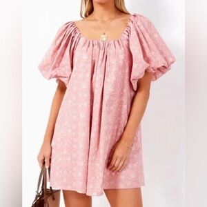 🔥🌻🌺Tuggernaut Hyacinth House🔥🪷 Blush Floral Puff Sleeve Mini Dress